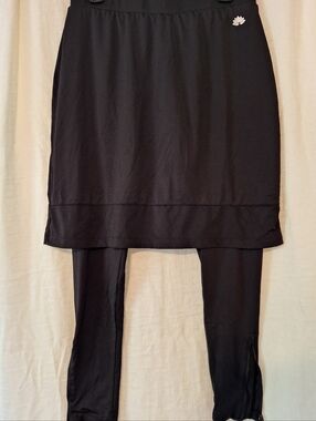 Women's Black Skirted Leggings with Lotus Logo